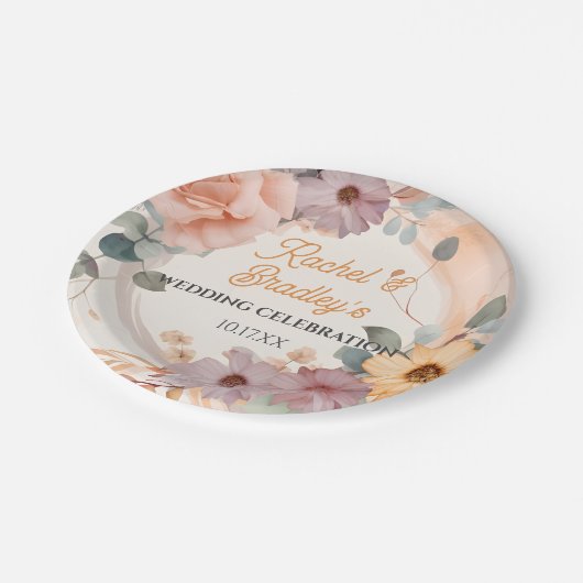 パステルカスタマイズフローラの結婚かわいいバラグリーンリー ペーパープレート (アングル)