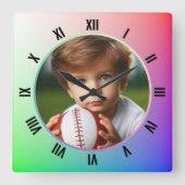 パステルカスタマイズレインボーにローマ数字の写真 スクエア壁時計 (正面)