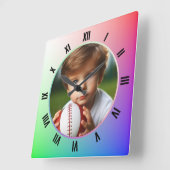 パステルカスタマイズレインボーにローマ数字の写真 スクエア壁時計 (傾斜)