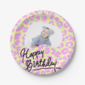 パステルカスタマイズレオパードプリントハッピーバースデー ペーパープレート (正面)