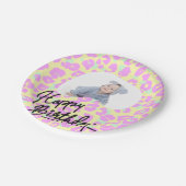 パステルカスタマイズレオパードプリントハッピーバースデー ペーパープレート (アングル)