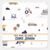 パステルカスタムブルーとオレンジの車名蔵書票 スクエアシール (正面)