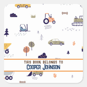 パステルカスタムブルーとオレンジの車名蔵書票 スクエアシール