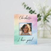 パステルカスタム写真「愛してる」名パーソナライズされた前 ポストカード (スタンド正面)