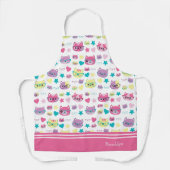 パステルカッコいい猫の眼鏡パターン、ピンク エプロン (正面)