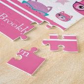 パステルカッコいい猫の眼鏡パターン、ピンク ジグソーパズル (側面)