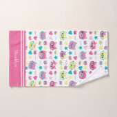 パステルカッコいい猫の眼鏡パターン、ピンク バスタオルセット (ハンドタオル)