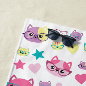 パステルカッコいい猫の眼鏡パターン、ピンク ビーチタオル (インサイチュ)