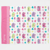 パステルカッコいい猫の眼鏡パターン、ピンク フリースブランケット (正面(横))