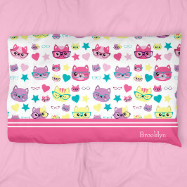 パステルカッコいい猫の眼鏡パターン、ピンク 枕カバー