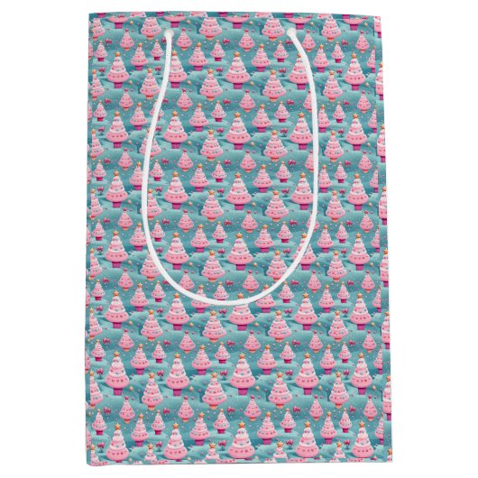 パステルカップケーキクリスマスツリー ミディアムペーパーバッグ (正面)