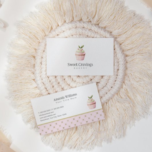 パステルカップケーキスイートトリートベーカリーウォーターカラー 名刺