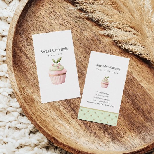 パステルカップケーキスイートトリートベーカリーウォーターカラー 名刺
