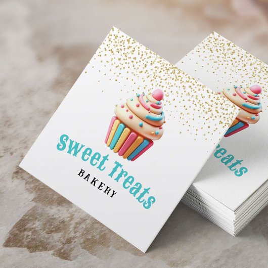 パステルカップケーキ金ゴールド紙吹雪ベーカリー&パティシシェフ スクエア名刺