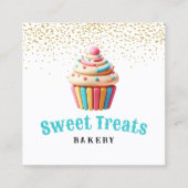 パステルカップケーキ金ゴールド紙吹雪ベーカリー&パティシシェフ スクエア名刺 (正面)