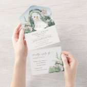 パステルカップルフローラガーデンアーチボタニカル結婚ズ オールインワン招待状 (貼ってはがせる)