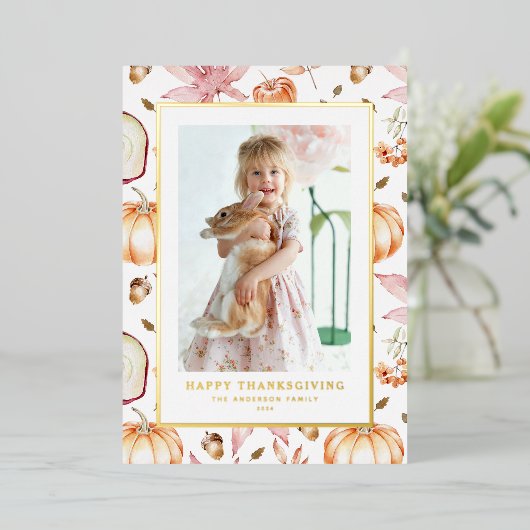 パステルカボチャとリンゴ感謝記念撮影 箔シーズンカード (立ち正面)