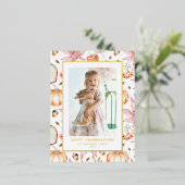 パステルカボチャとリンゴ感謝記念撮影 箔シーズンポストカード (立ち正面)