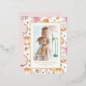 パステルカボチャとリンゴ感謝記念撮影 箔シーズンポストカード (正面/裏面)