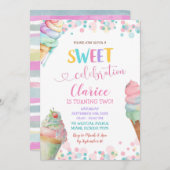 パステルカラフルアイスクリームスウィート誕生日 招待状 (正面/裏面)