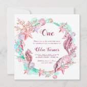 パステルカラフルアンダーザシーガール誕生日スクウェア 招待状 (正面)