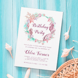 パステルカラフルアンダーザシーガール誕生日 招待状
