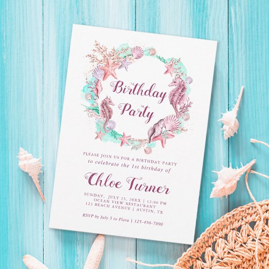 パステルカラフルアンダーザシーガール誕生日 招待状