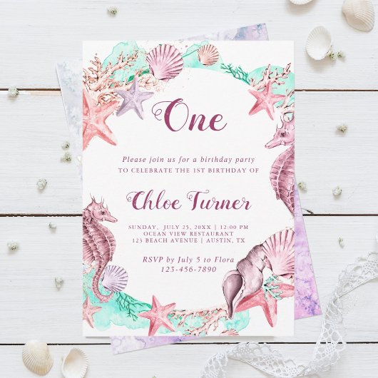 パステルカラフルアンダーザシーガール誕生日 招待状
