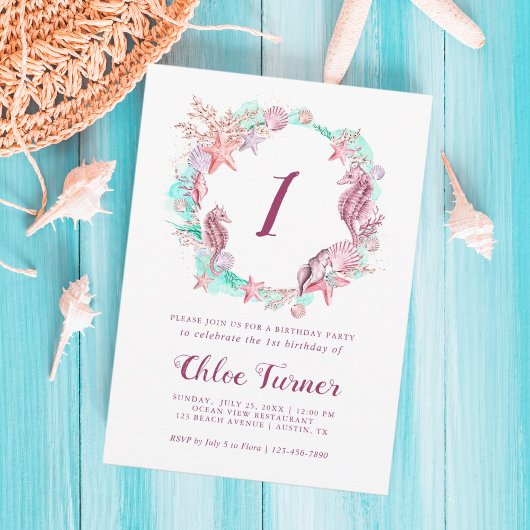 パステルカラフルアンダーザシーファースト誕生日 招待状