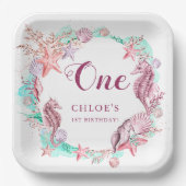 パステルカラフルアンダーザシー誕生日 ペーパープレート (正面)