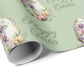 パステルカラフルイースターエッグフローラルパターングリーン ラッピングペーパー (ロールコーナー)