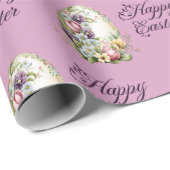パステルカラフルイースターエッグフローラルパターンパープル ラッピングペーパー (ロールコーナー)