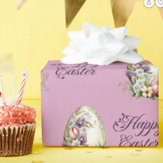 パステルカラフルイースターエッグフローラルパターンパープル ラッピングペーパー