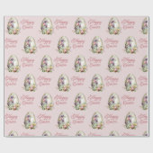 パステルカラフルイースターエッグフローラルパターンピンク ラッピングペーパー (フラット)