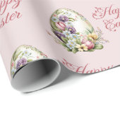 パステルカラフルイースターエッグフローラルパターンピンク ラッピングペーパー (ロールコーナー)