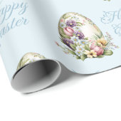 パステルカラフルイースターエッグフローラルパターンブルー ラッピングペーパー (ロールコーナー)