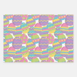 パステルカラフルイースターエッグ&グリーンポークドット ラッピングペーパーシート