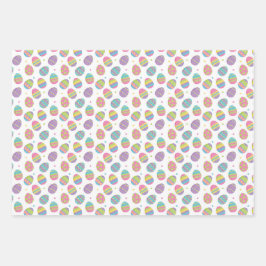 パステルカラフルイースターエッグ&パープル水玉模様 ラッピングペーパーシート