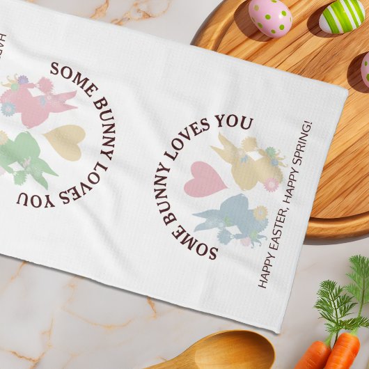 パステルカラフルイースターバニーとハート キッチンタオル