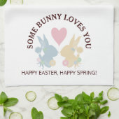 パステルカラフルイースターバニーとハート キッチンタオル (折り畳み)