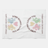 パステルカラフルイースターバニーとハート キッチンタオル (横)