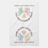 パステルカラフルイースターバニーとハート キッチンタオル (縦)
