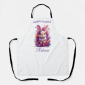 パステルカラフルイースターバニー&ウォーターカラー花模様 エプロン (正面)