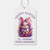 パステルカラフルイースターバニー&ウォーターカラー花模様 ギフトタグ (正面)