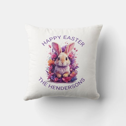 パステルカラフルイースターバニー&ウォーターカラー花模様 クッション (裏面)