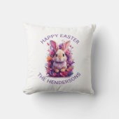 パステルカラフルイースターバニー&ウォーターカラー花模様 クッション (正面)