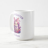 パステルカラフルイースターバニー&ウォーターカラー花模様 コーヒーマグカップ (正面左)