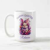 パステルカラフルイースターバニー&ウォーターカラー花模様 コーヒーマグカップ (左)