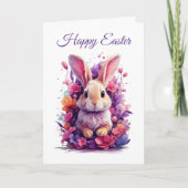 パステルカラフルイースターバニー&ウォーターカラー花模様 シーズンカード (正面)