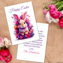 パステルカラフルイースターバニー&ウォーターカラー花模様